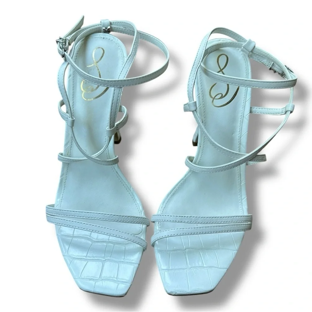 Sam Edelman Lela White Faux Leather Strappy Heeled Sandals | Women’s Size 9